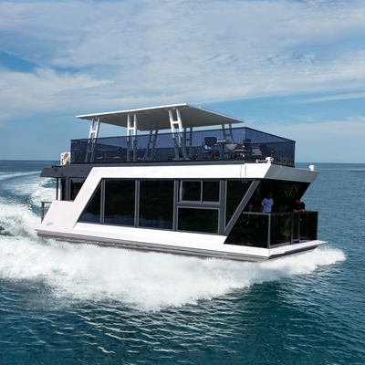 Custom Design Floating Pontoon Boat Restaurant Double Decker With 11.5m Length