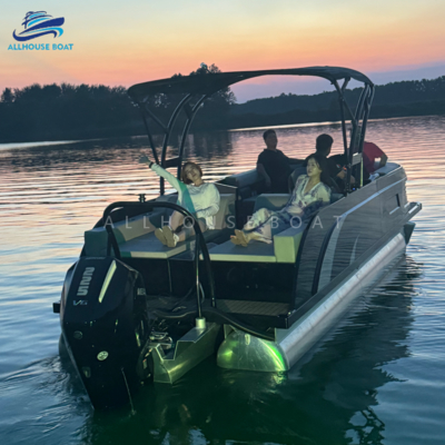23FT Sport Fiberglass Pontoon Boat | High-Speed Deck Boat for Water Fun and Coastal Cruising