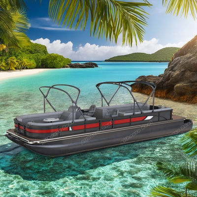 Bateau ponton noir de luxe avec panneaux rouge et blanc, largeur 2,3/2,6 m et diamètre de tube de 0,635 m pour croisière familiale