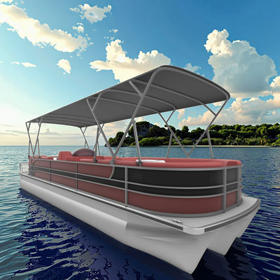 Luxe rode en zwarte pontonboot met capaciteit voor 15-18 personen en een motorvermogen van 100-250 pk voor familie- en feestplezier