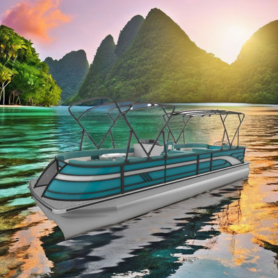 Perahu Ponton Olahraga 27FT dengan Panjang 8.2m Sofa Empat Sisi dan Interior Biru untuk Rekreasi Keluarga