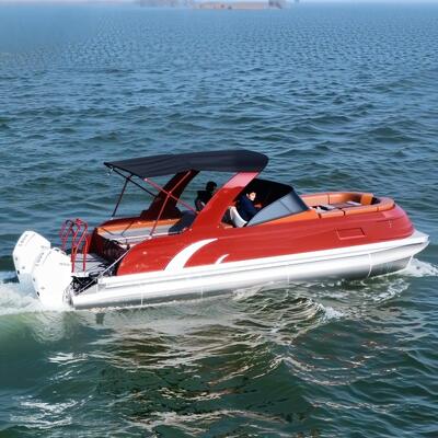 Bateau ponton en fibre de verre de 150 CV avec feux de navigation à LED et bimini pour une performance durable