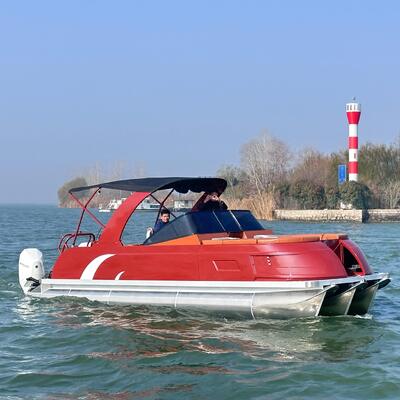 150HP Dıştan Takmalı Motor ve LED Navigasyon Işıkları ile Özelleştirilebilir FRP-26FT Fiberglas Ponton Tekne